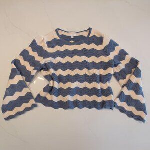 LC Lauren Conrad Sz XL Two Tone Cheveron Blue White Sweater Bell Sleeves Soft